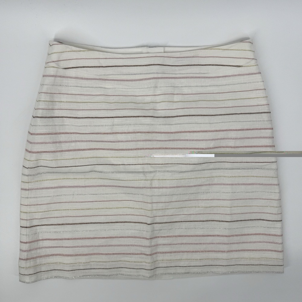 LOFT Coastal Cottage Quiet Luxury Linen Blend Striped Mini Skirt Size‎ 6 Office